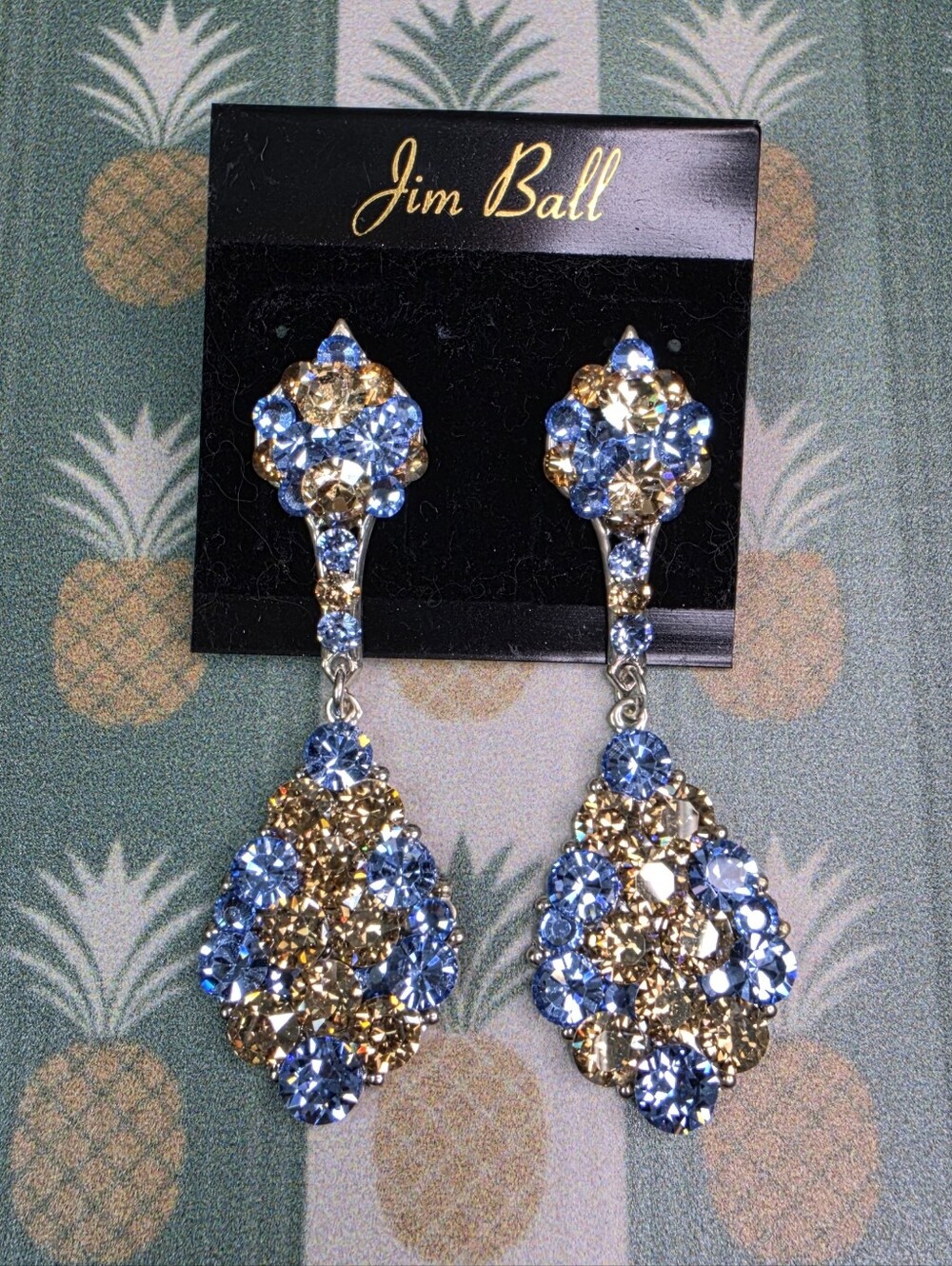 Jim BallBlue and Gold Crystal Drop Earrings